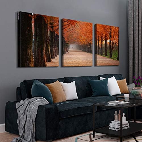 Brusheslife Canvas Wall Art: Triple Panel of Red Fallen Leaves on Trees