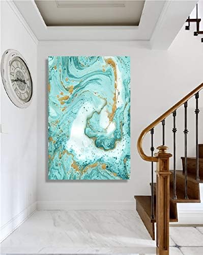 Brusheslife Abstract Watercolor Wall Art - Golden and Cyan Paintings for Versatile Home Decor