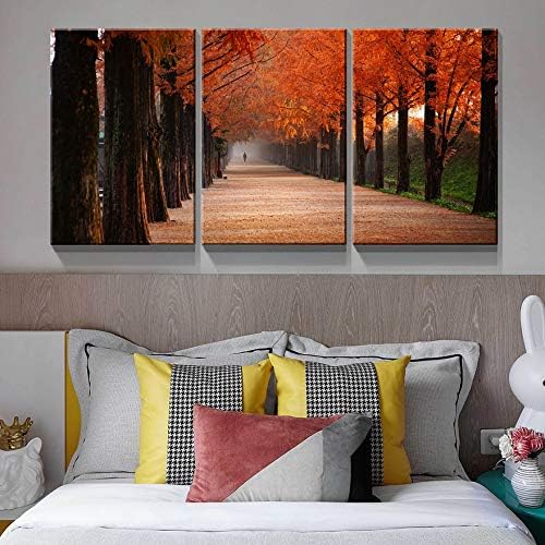 Brusheslife Canvas Wall Art: Triple Panel of Red Fallen Leaves on Trees