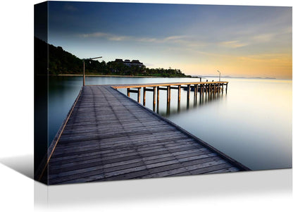 Brusheslife Seascape Art: Sea Pier Dock Canvas with Colorful Sky