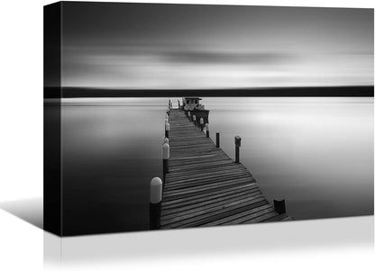 Brusheslife Seascape Art: Sea Pier Dock Canvas with Colorful Sky