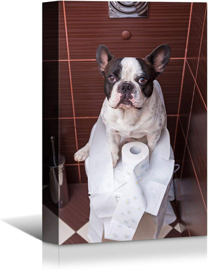 Brusheslife Bathroom Wall Art - Humorous Dog on Toilet Portrait for Home Decor