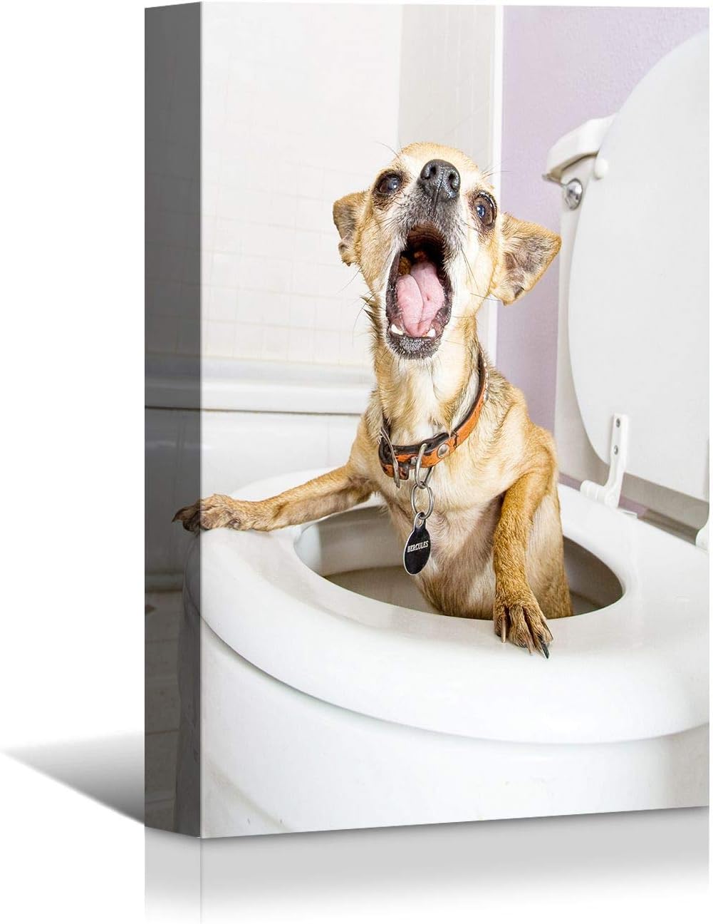 Brusheslife Bathroom Wall Art - Humorous Dog on Toilet Portrait for Home Decor