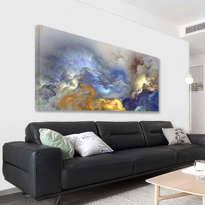 Brusheslife Abstract Wall Art - Blue and Gold Smoke Clouds Texture for Elegant Home Decor