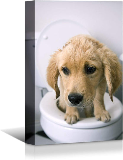 Brusheslife Bathroom Wall Art - Humorous Dog on Toilet Portrait for Home Decor