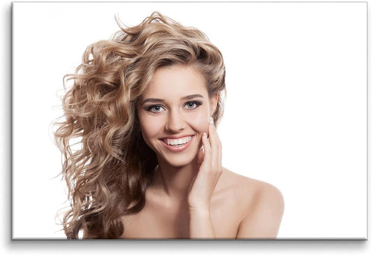 Looife Hair Salon Canvas Wall Art 24x18 Inch Beauty Girl Model with Fashion Long Blonde Curly Hair Style Picture Prints Poster Artwork Wall Decor Gallery Wrapped