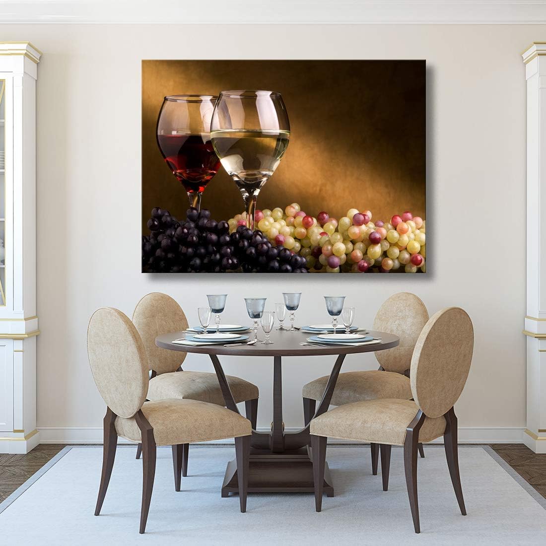 Vino Elegance by Brusheslife - Wine Glass and Grapes Canvas Art for Your Dining Room and Bar Wall