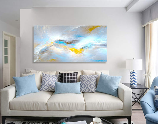 Brusheslife Abstract Canvas Art - Cyan and Yellow Smoke Stone Texture for Modern Wall Decor