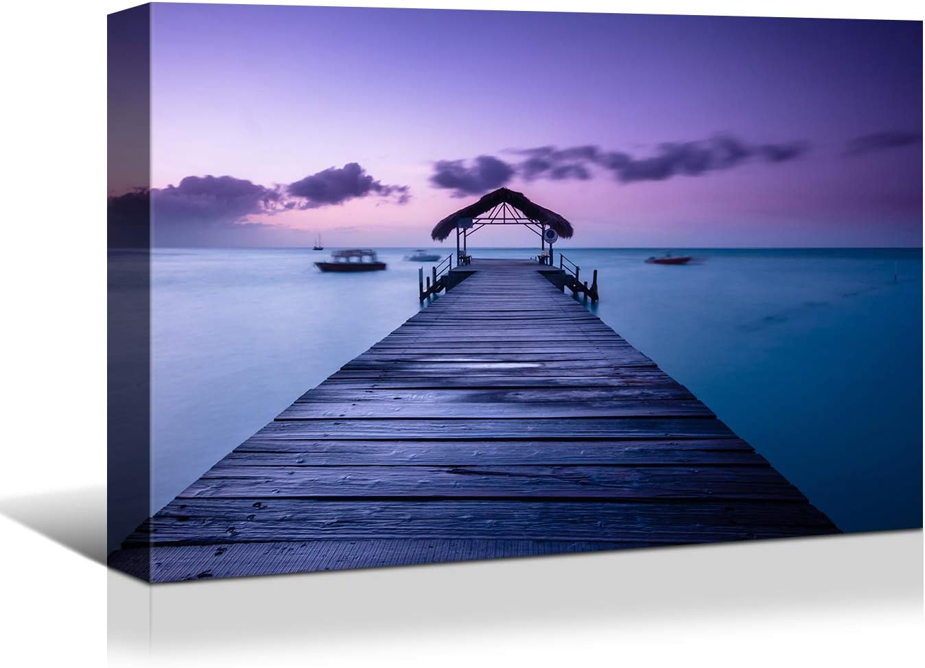 Brusheslife Seascape Art: Sea Pier Dock Canvas with Colorful Sky