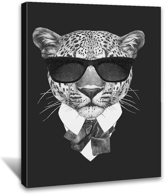 Brusheslife Canvas Wall Art - Amusing Tiger in Suit Artwork for a Cheerful Office or Playful Kid's Room