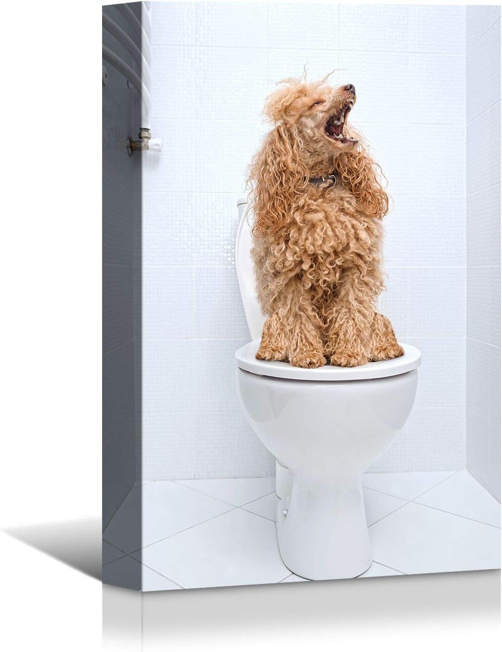 Brusheslife Bathroom Wall Art - Humorous Dog on Toilet Portrait for Home Decor