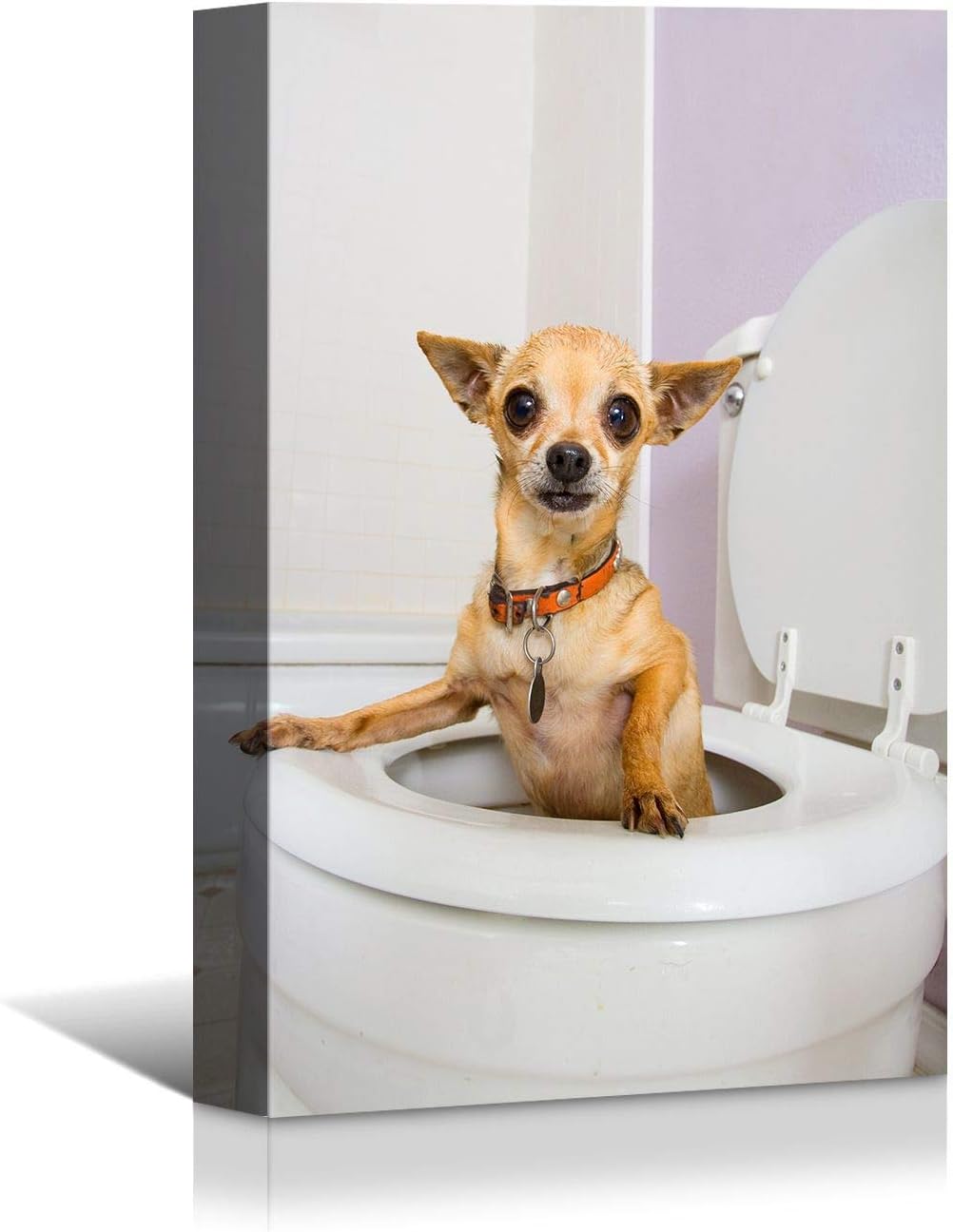 Brusheslife Bathroom Wall Art - Humorous Dog on Toilet Portrait for Home Decor