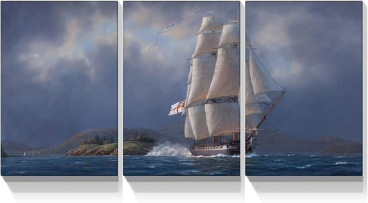 Looife 3 Panels Nature Scenery Canvas Wall Art, 32x48 Inch 3 Pieces Sailboat on Stormy Sea Picture Prints Artwork Wall Decor, Gallery Wrapped Triptych Home Deco Set for Bedroom, Living Room