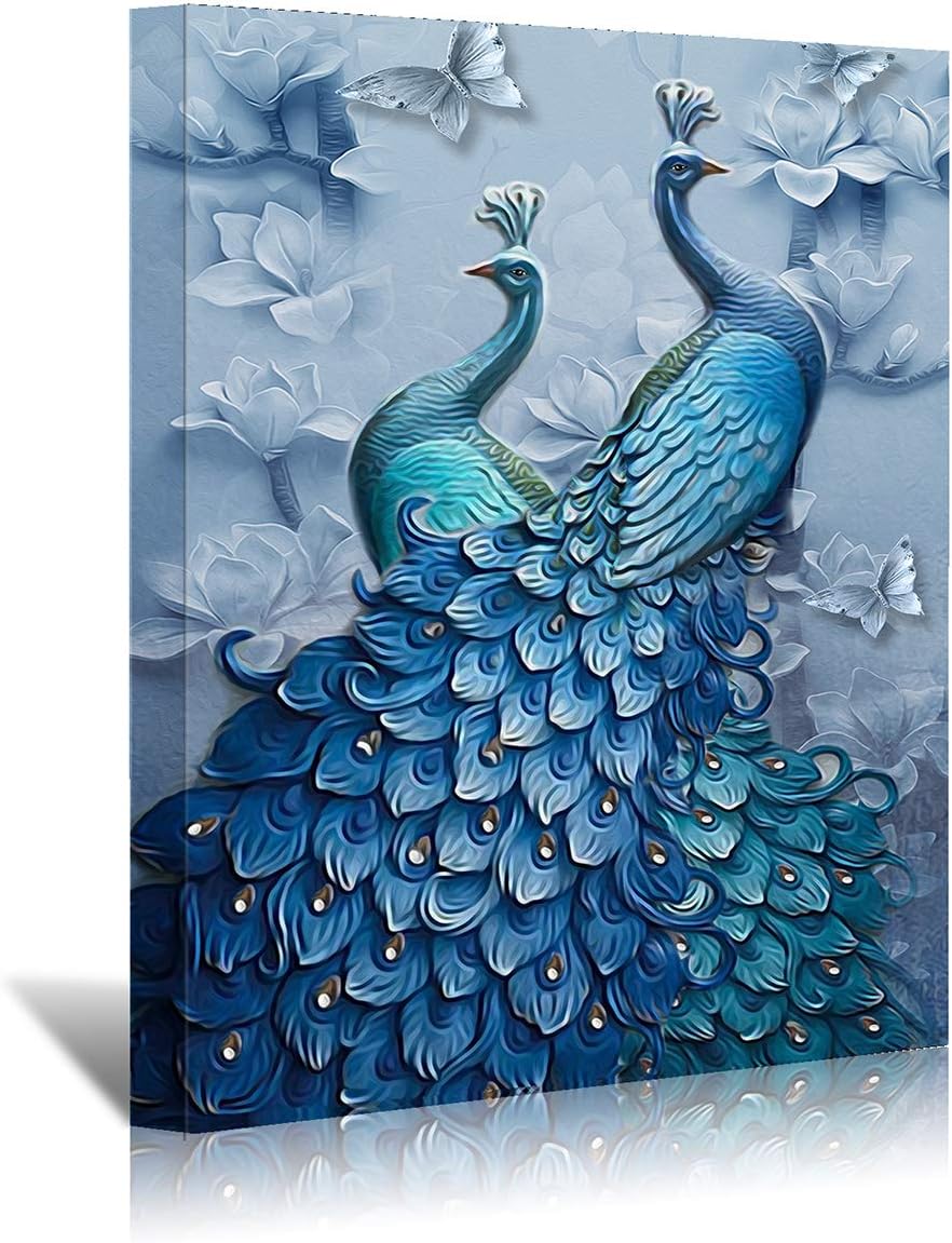 Brusheslife Peacock Canvas Art: Single Panel Wall Decor for Living Room