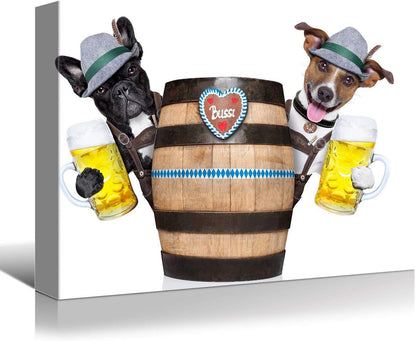 Brusheslife Funny Animals Canvas: 2 Dogs with Beer Cup Art for Wine Enthusiasts