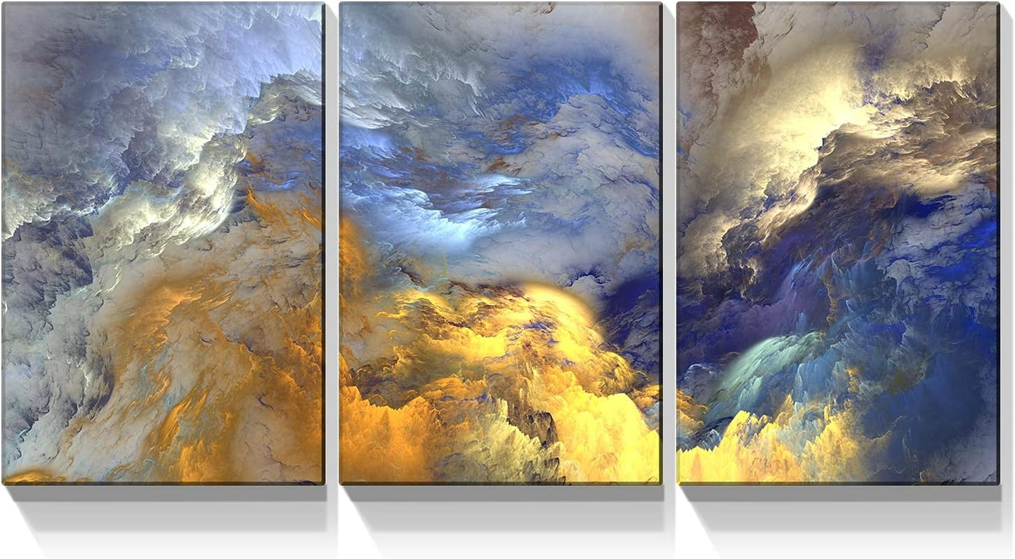 Brusheslife Abstract Wall Art - Blue and Gold Smoke Clouds Texture for Elegant Home Decor