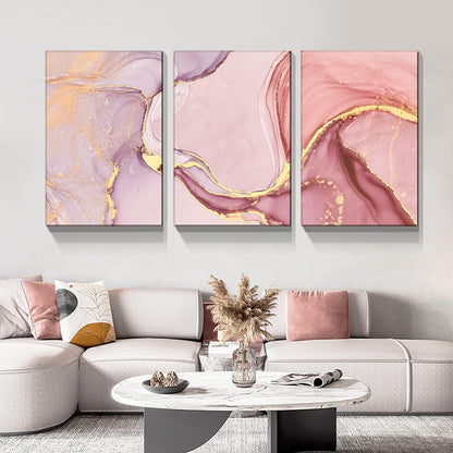 Brusheslife Abstract Marble Wall Art - Pink and Yellow Giclee Canvas for Modern Home Decor