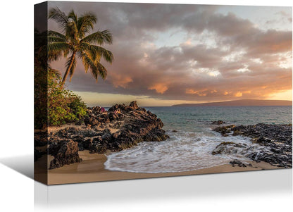 Brusheslife Canvas Art: Tropical Palms at Sunset Seascape