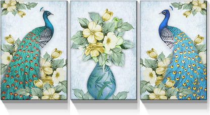 Brusheslife Peacock Art: Vintage Blue Couple with Flower Vase Canvas