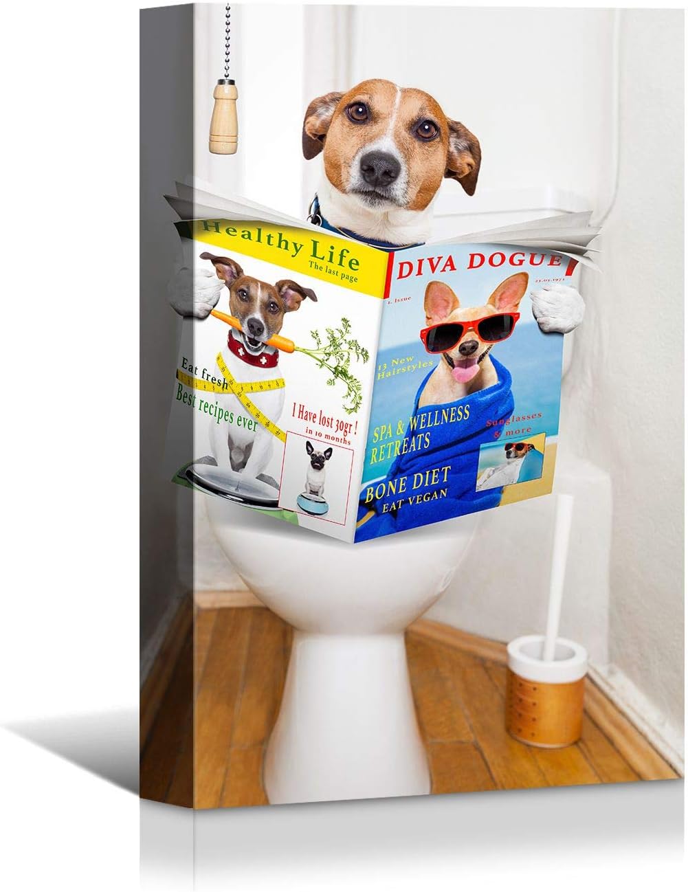 Brusheslife Bathroom Wall Art - Humorous Dog on Toilet Portrait for Home Decor