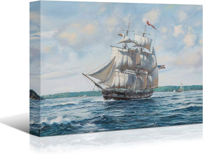 Sailing Ships Canvas Art by Brusheslife - Ocean Themed Wall Decor for Home, Hotel, and Bathroom