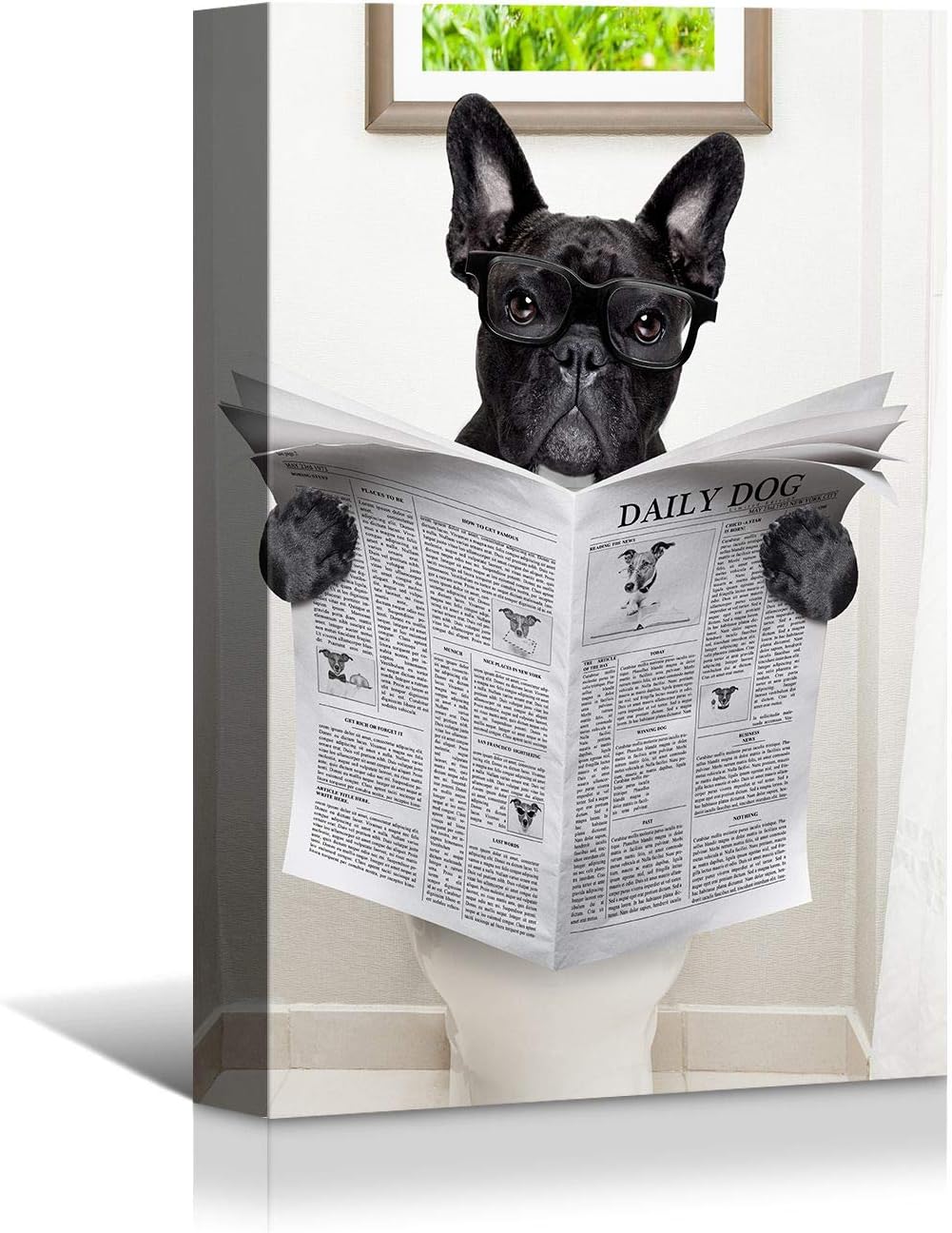 Brusheslife Bathroom Wall Art - Humorous Dog on Toilet Portrait for Home Decor