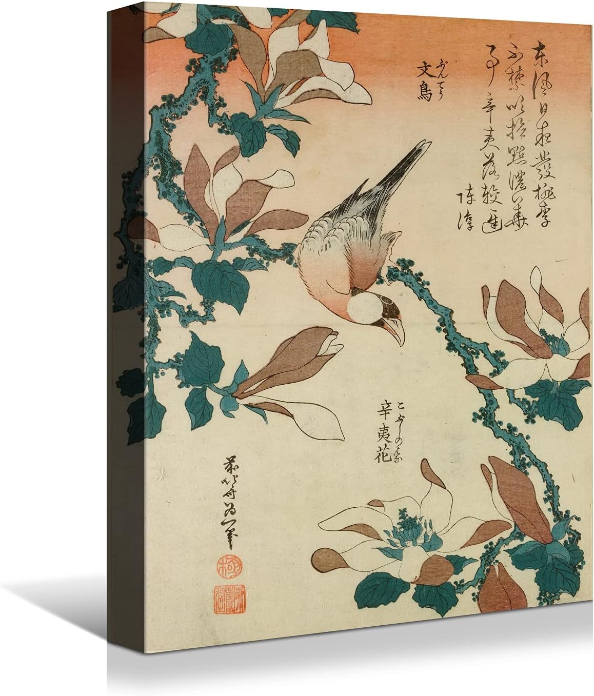 Brusheslife Japanese Art Reproduction - Katsushika Hokusai Inspired Plants and Birds Canvas Wall Art