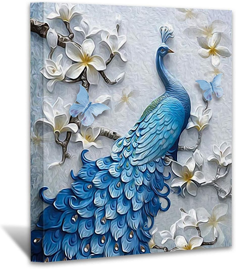 Brusheslife Peacock Canvas Art: Single Panel Wall Decor for Living Room