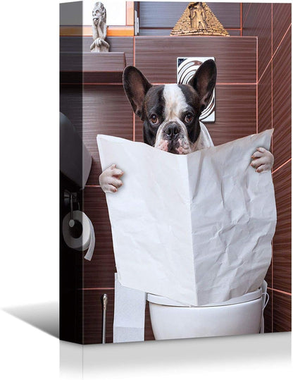 Brusheslife Bathroom Wall Art - Humorous Dog on Toilet Portrait for Home Decor