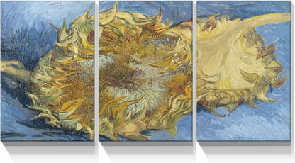 Brusheslife Van Gogh Inspired Wall Art - Gallery Wrapped Triptych of Botanical Paintings for Room Decor