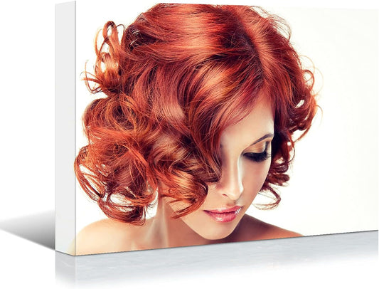 Looife Hair Salon Canvas Wall Art 24x16 Inch Beauty Girl with Fashion Short Curl Hair Style Picture Prints Poster Artwork Wall Decor Gallery Wrapped Ready to hang