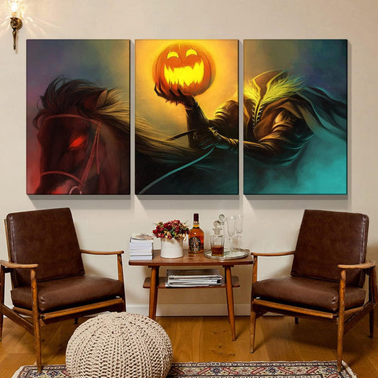 Vintage Pumpkin Wall Art - Framed Canvas Prints for Halloween Themed Room Decor