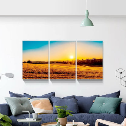 Brusheslife Wall Decor: Serene Sunset over Paddy Fields Canvas Set