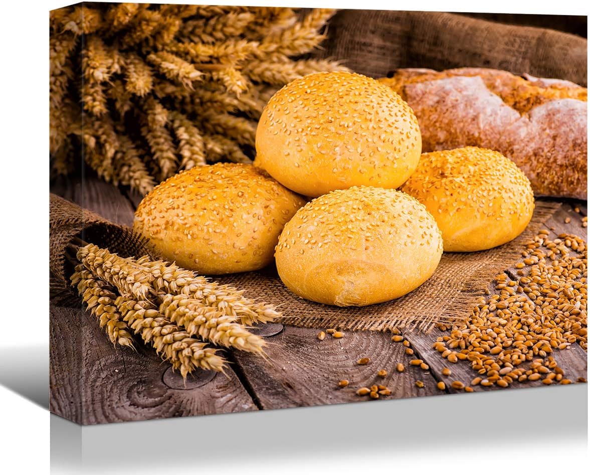 Brusheslife Bread and Wheat Canvas Art - Delicious Food Painting for Dining Room Decor