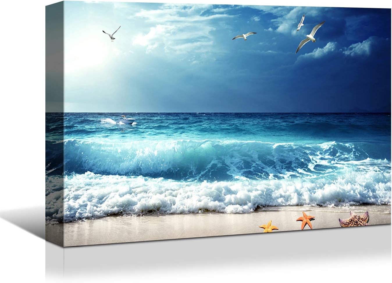 Brusheslife Canvas Art: Tropical Palms at Sunset Seascape