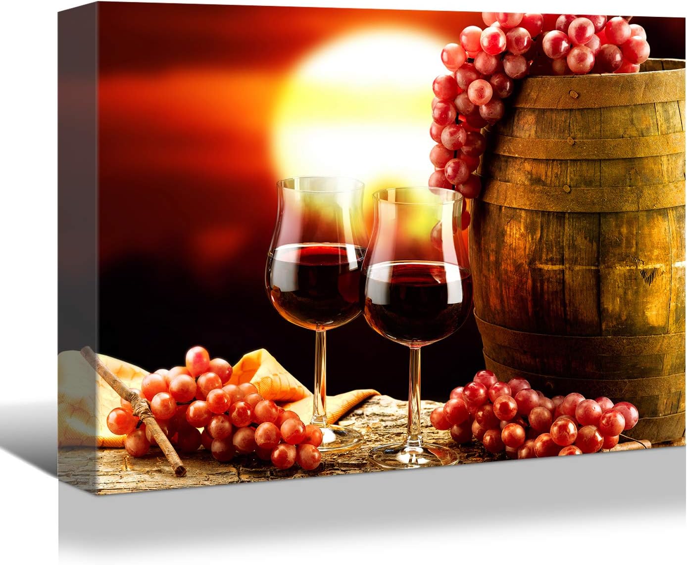 Brusheslife Kitchen Art: Still Life Canvas of Red Wine Cup with Barrel