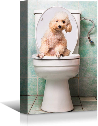 Brusheslife Bathroom Wall Art - Humorous Dog on Toilet Portrait for Home Decor