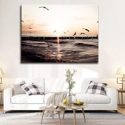 Brusheslife Ocean Wall Art: Sunset Seascape - Stretched Canvas Print for Home Decor