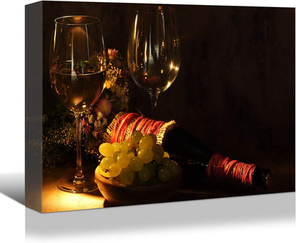 Vino Elegance by Brusheslife - Wine Glass and Grapes Canvas Art for Your Dining Room and Bar Wall