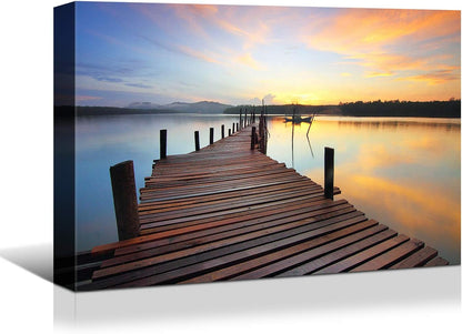 Brusheslife Seascape Art: Sea Pier Dock Canvas with Colorful Sky