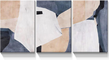 Brusheslife Abstract Geometric Wall Art - 3 Panel Color Block Canvas for Light Luxury Home Decor