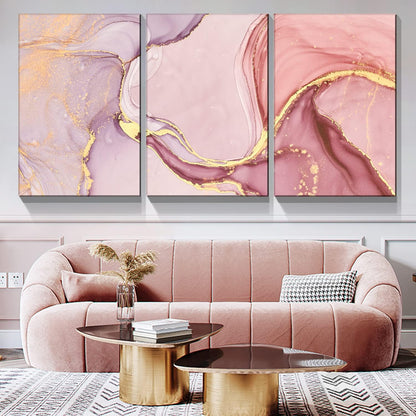 Brusheslife Abstract Marble Wall Art - Pink and Yellow Giclee Canvas for Modern Home Decor