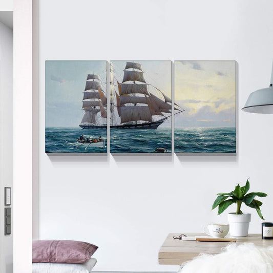 Brusheslife Ocean Theme Triptych - Sailboat Canvas Wall Art for Home Deco Set