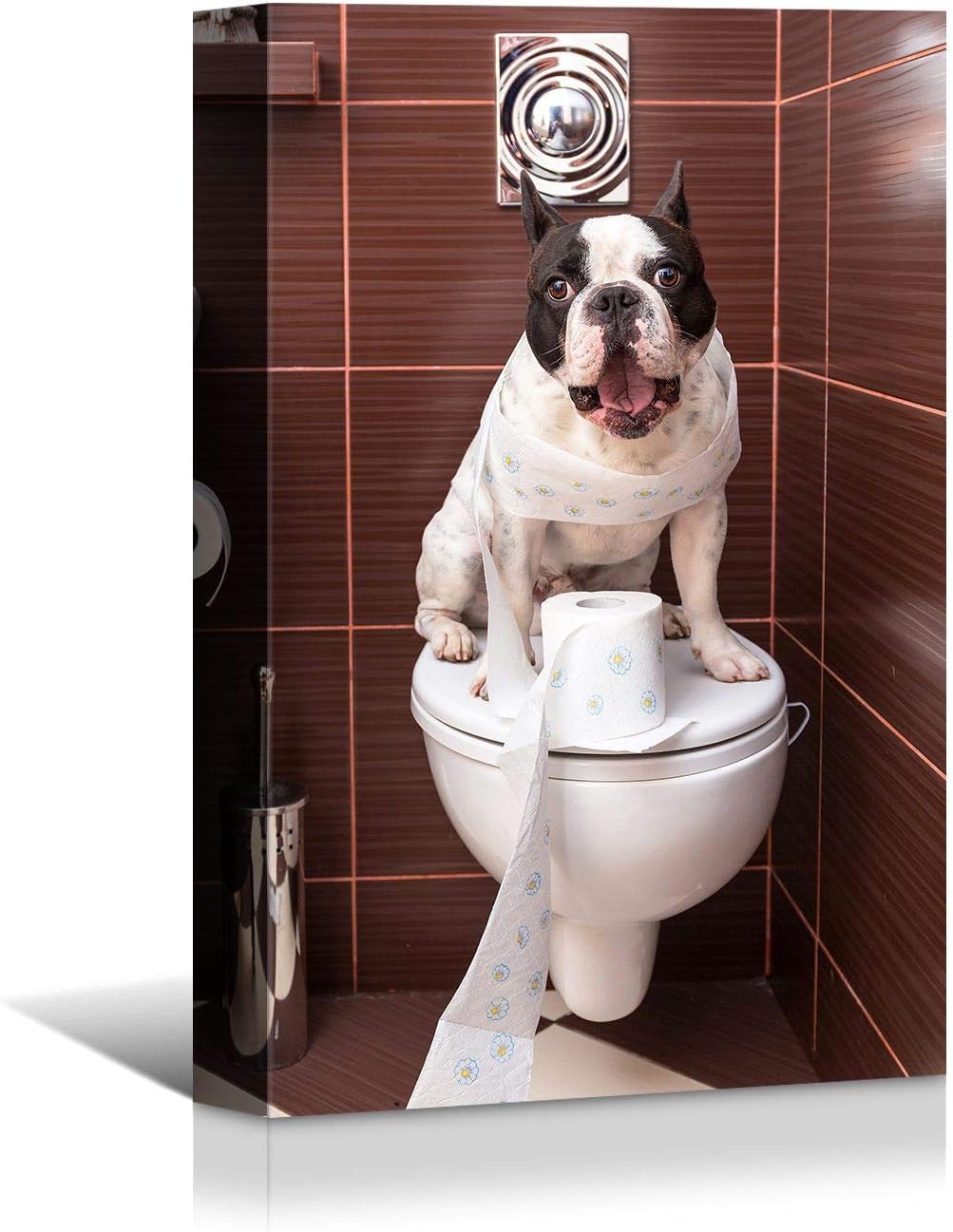 Brusheslife Bathroom Wall Art - Humorous Dog on Toilet Portrait for Home Decor