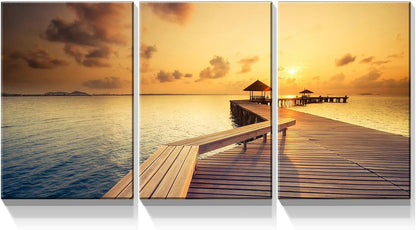 Brusheslife Sunset Canvas Wall Art - 3 Panel Home Decor for a Warm and Inviting Atmosphere