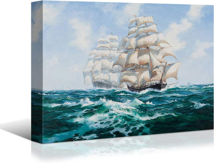 Sailing Ships Canvas Art by Brusheslife - Ocean Themed Wall Decor for Home, Hotel, and Bathroom