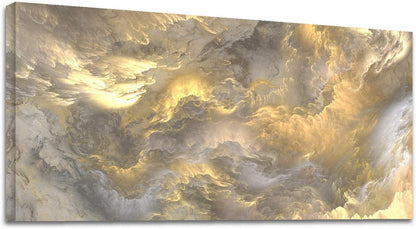 Brusheslife Abstract Wall Art - Blue and Gold Smoke Clouds Texture for Elegant Home Decor