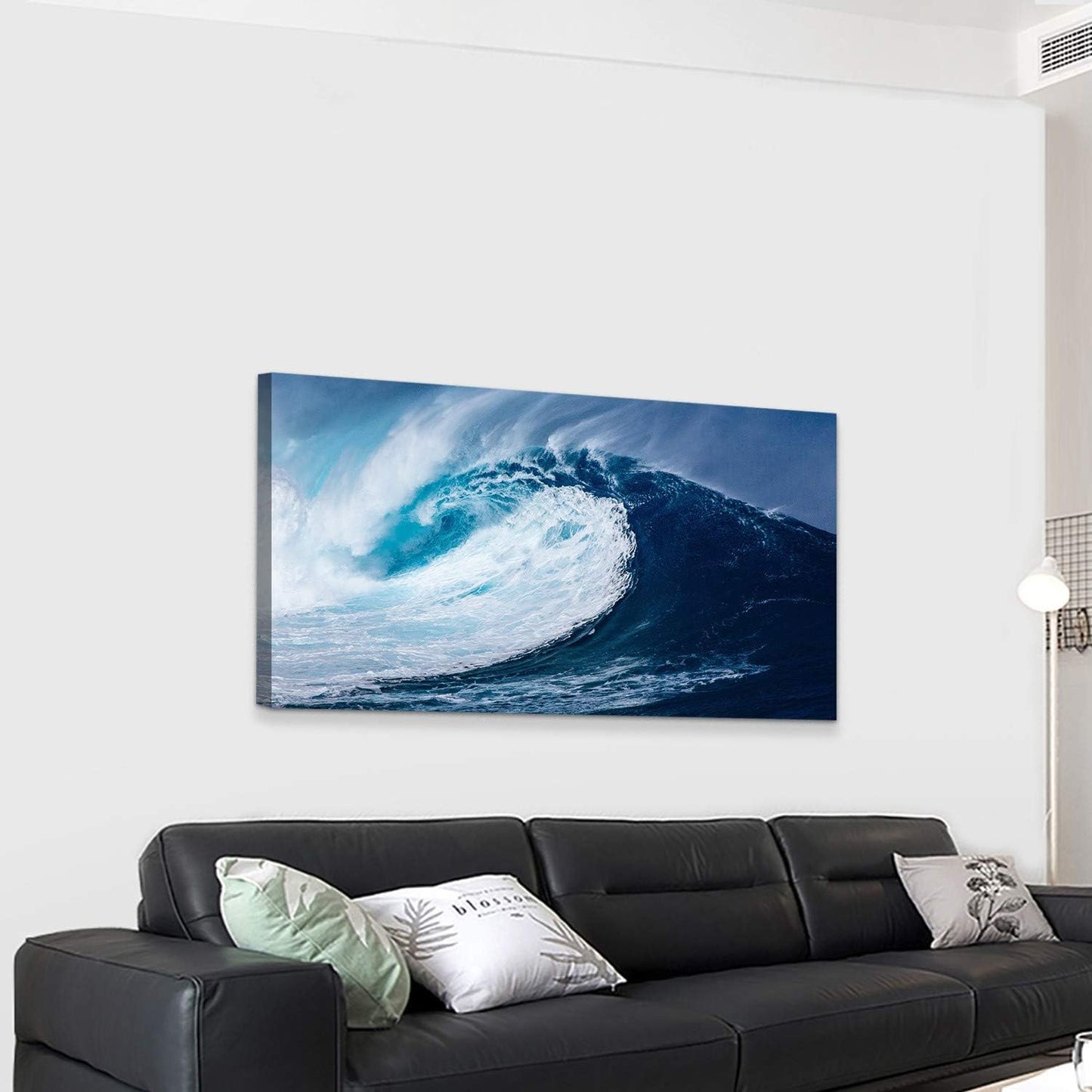 Looife 48x24 Inch Canvas Prints Wall Art-Blue and White Huge Sea Waves Picture Wall Decor, Ocean Scenery Giclee Artwork Home Decoration Ready to Hang