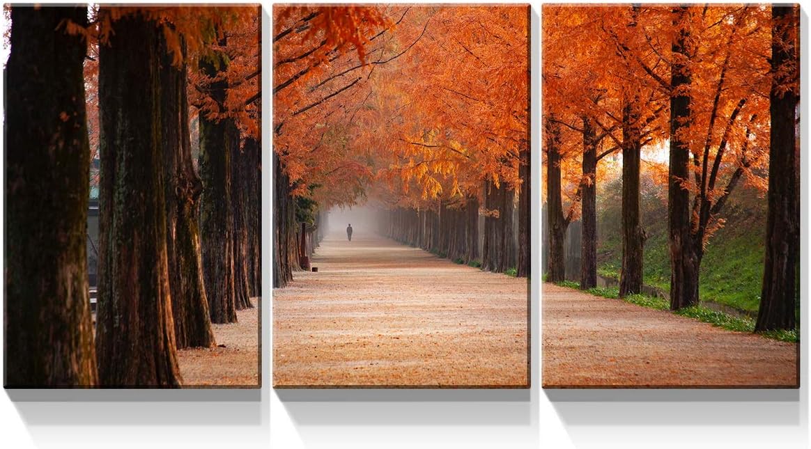 Brusheslife Canvas Wall Art: Triple Panel of Red Fallen Leaves on Trees