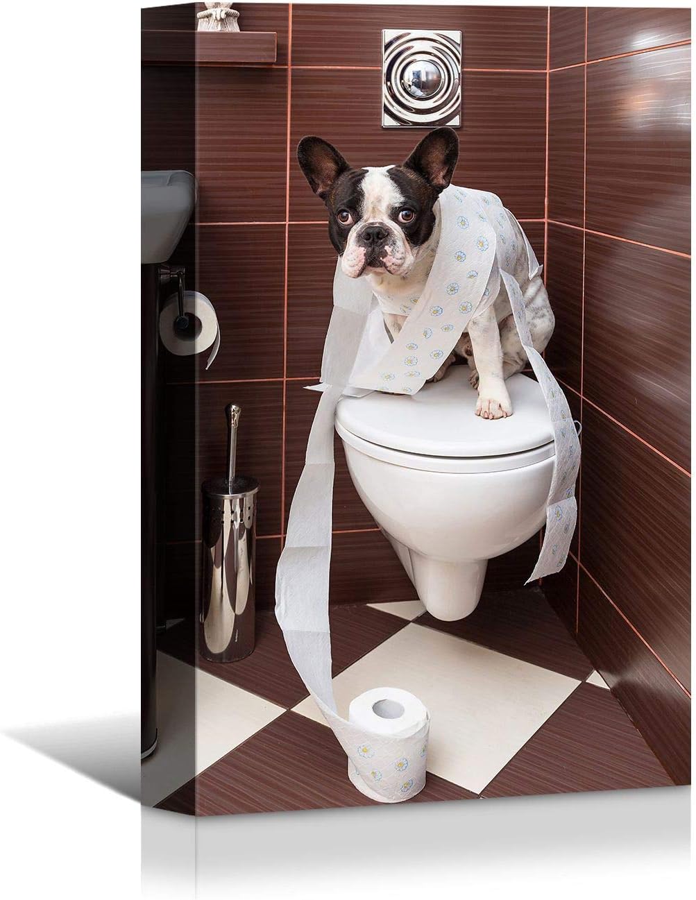 Brusheslife Bathroom Wall Art - Humorous Dog on Toilet Portrait for Home Decor